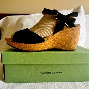 Clarks Elements Black Suade Cork wedges 8.5